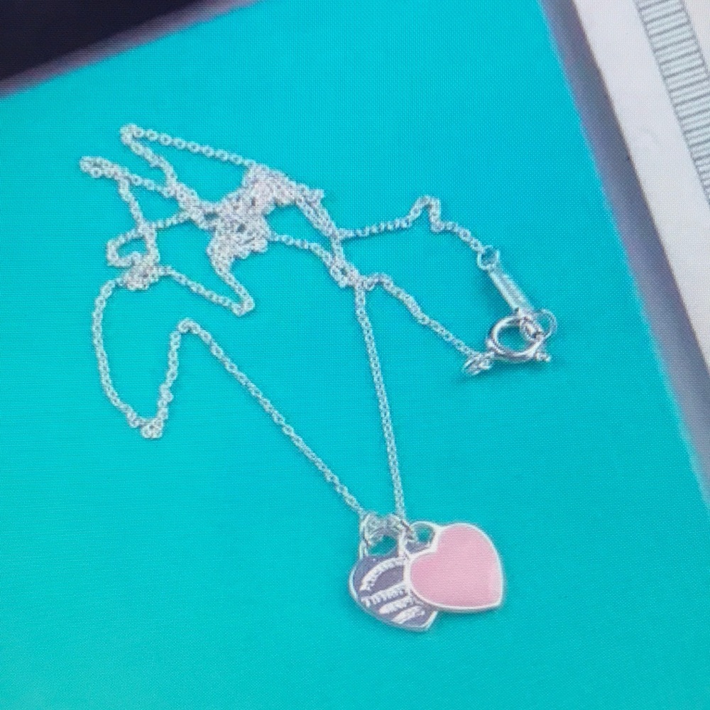 Tiffany & Co Silver and Pink Heart Necklace